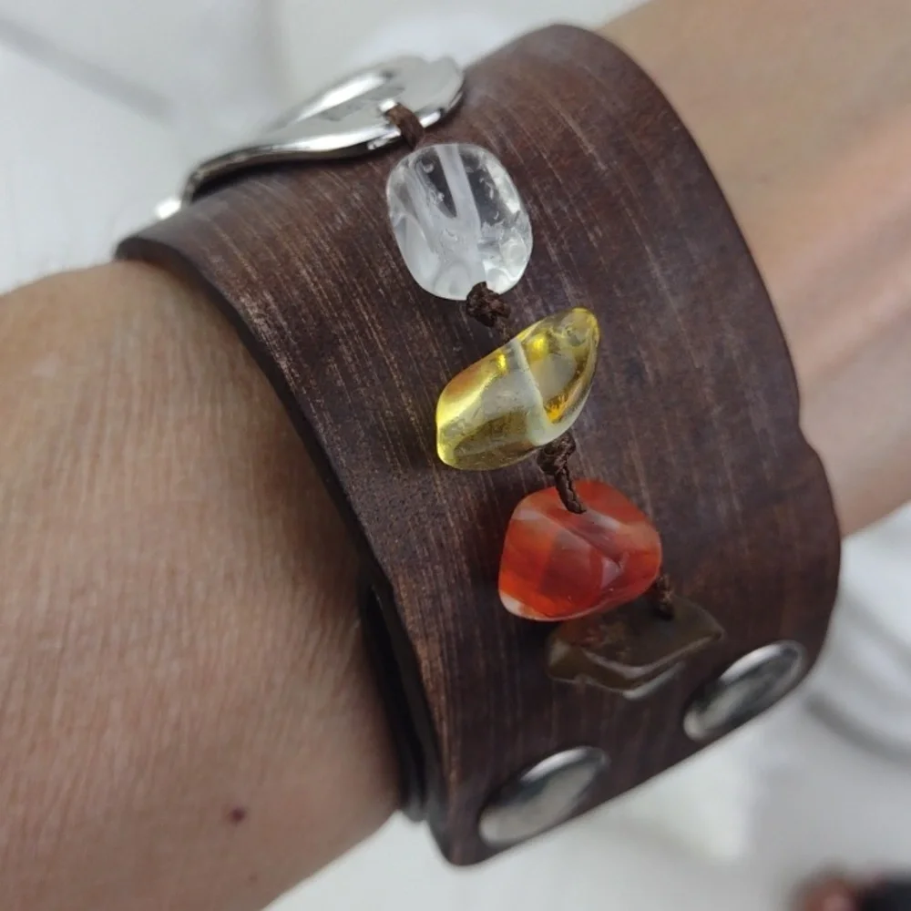 Leather Cuff Bracelet W/Crafted Hammered Silver Heart 